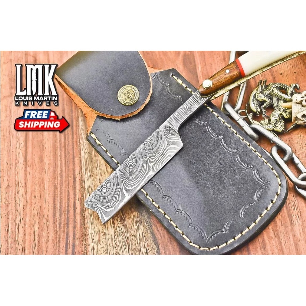 Damascus Steel Straight Razor Bone Handle - Picture 3 of 11